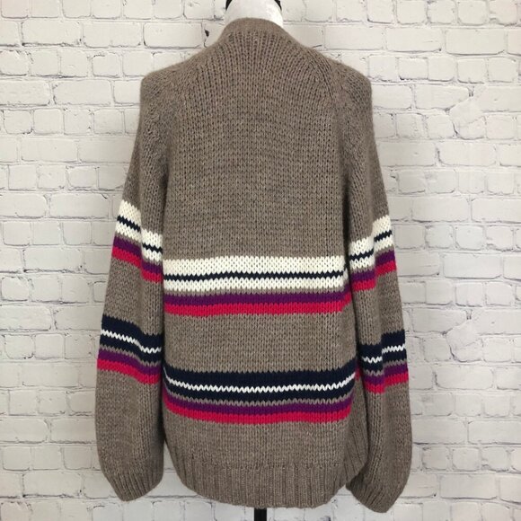 Xirena Lander Cardigan Sweater Size M Alpaca Blend Brown Stripe - Picture 3 of 8